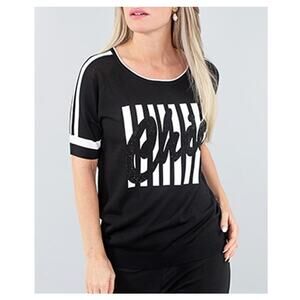 Women's Chic Knit Top Black White Short Sleeve by Michael Tyler Size L NWS